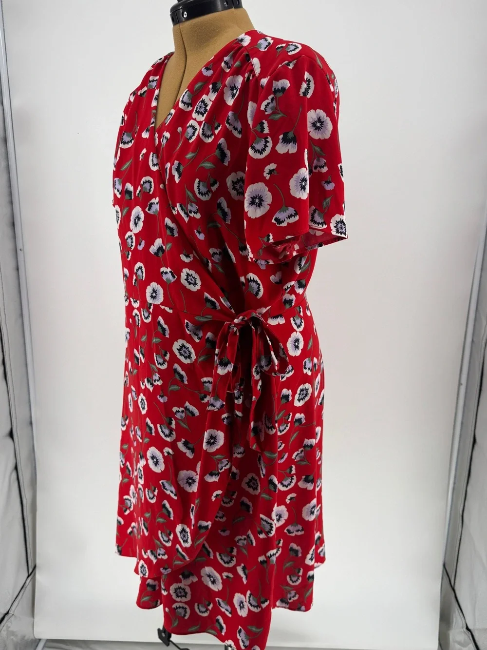 J. Crew Red Floral Wrap Midi Dress